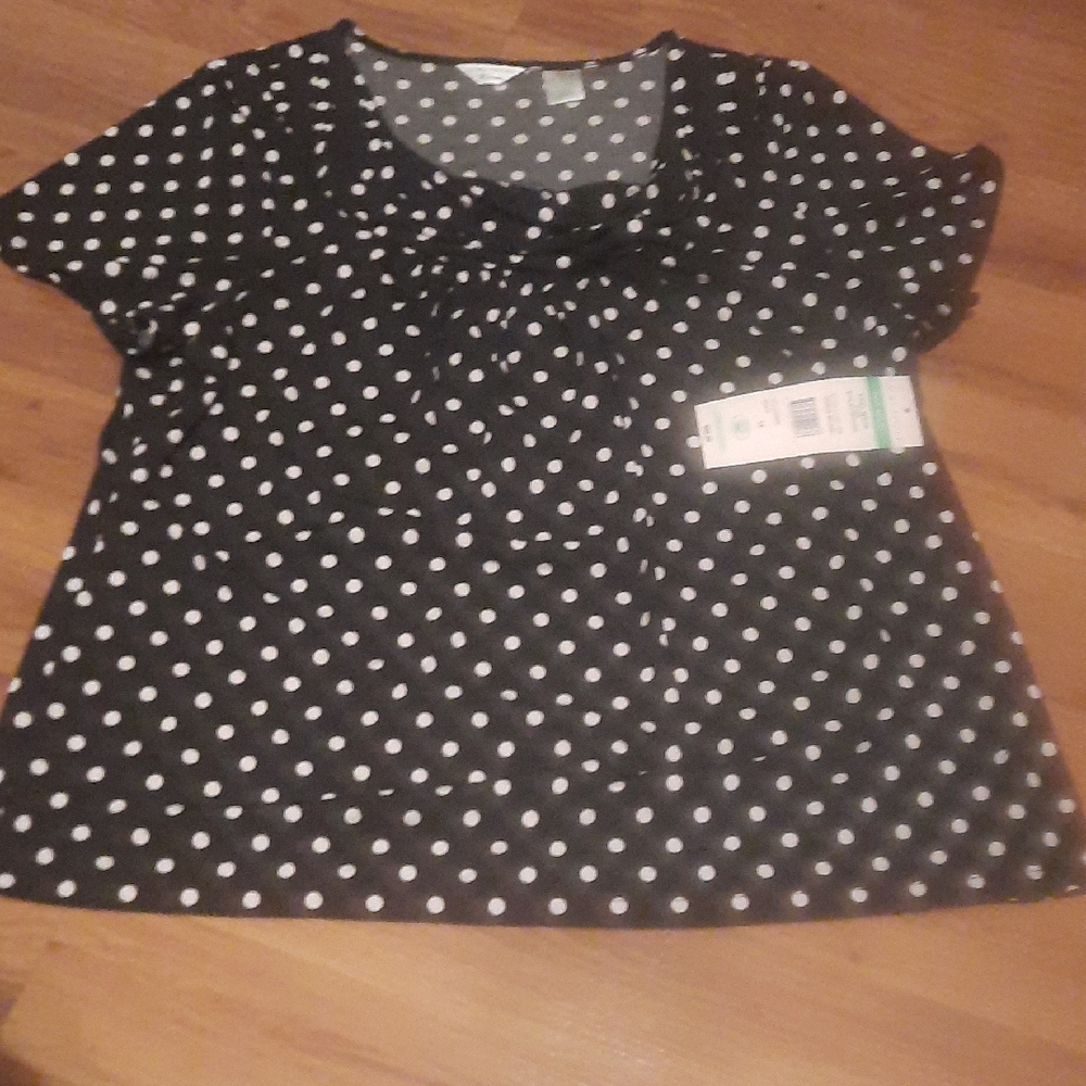 Laura Ashley Black Blouse with White Polka Dots